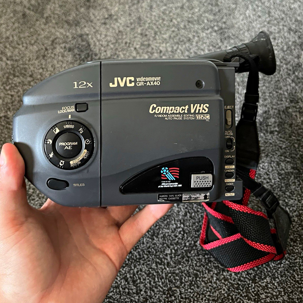 JVC VideoMovie GR-AX40E VHS-C Compact VHS Handheld Camcorder 12x Zoom Grey