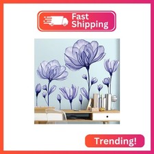 3D Dreamy Purple Flowers Wall Decals Romantic Lily Blossom Floral Wall Stickers