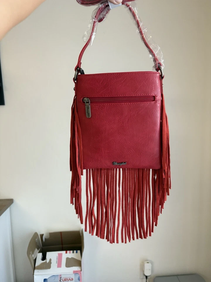 Bolso Bandolera Wrangler Para Mujer Bolsillo Flecos Cartera Naranja/Rojo Nuevo con Etiquetas Western Aztec Foto 2 de 4