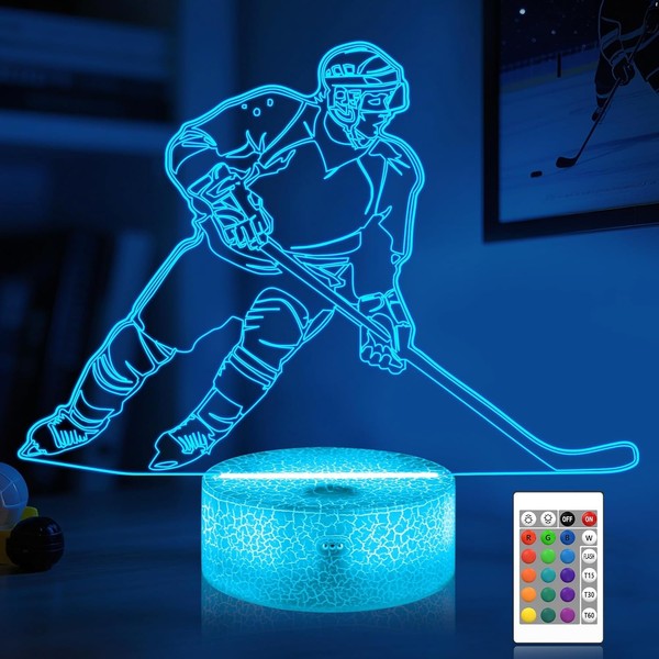 Eishockey 3D Lampe Optisches Nachtlicht Led 16 Farben Fernbedienung Kinder-image