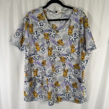 Disney Lion King Srub Top Women's 2XL Blue Floral Simba Vneck Short Sleeve