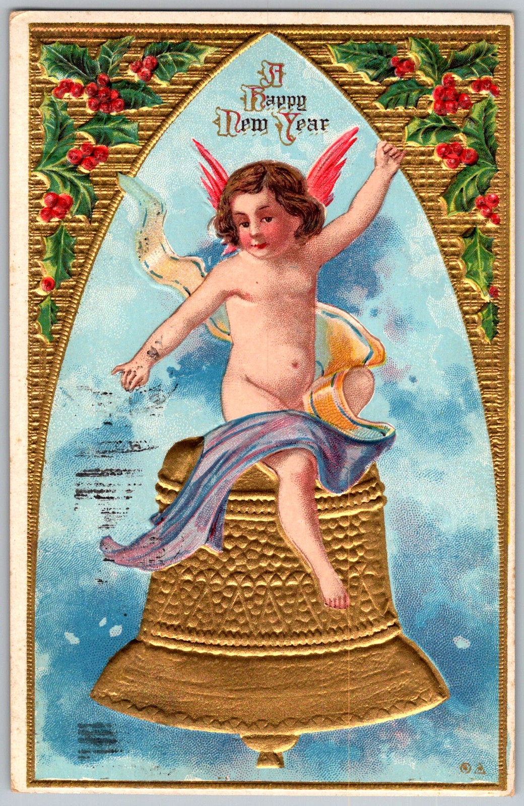 Antique Postcard Cherub Bell 1910s