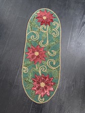 Beaded Poinsettia Christmas Holiday Table Runner 13" X 36"