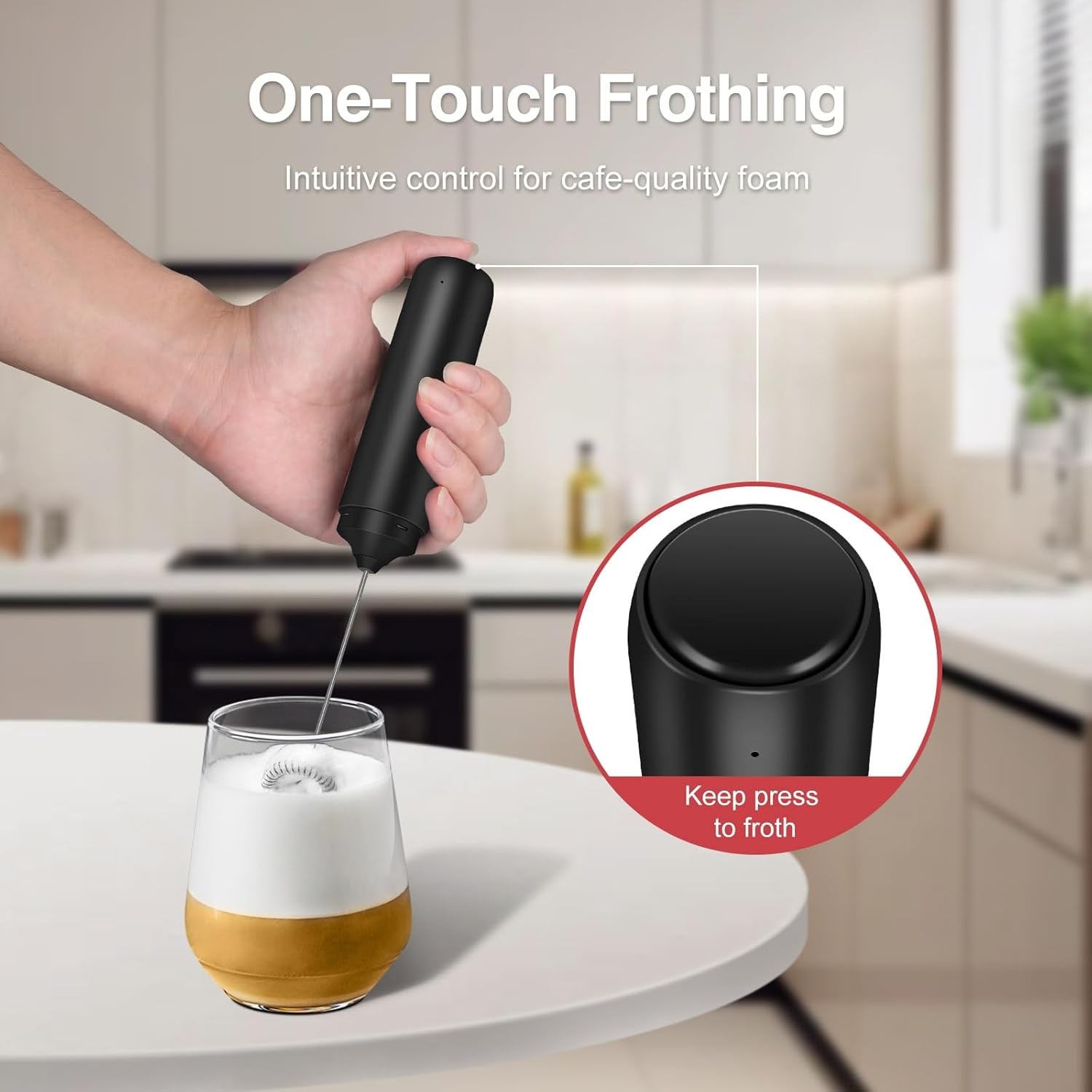 Milk Frother Handheld Rechargeable, Frother Wand with Storage Cover, Drink Mixer