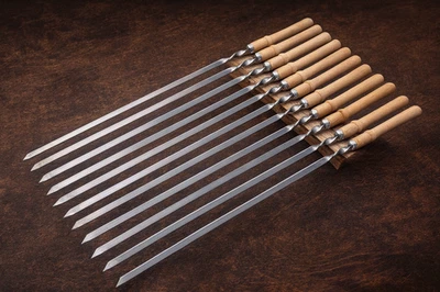 MARKENLOS Edelstahl Grillspieße 58 cm mit Holzgriff Schaschlikspieße Fleischspieße 2mm 3mm