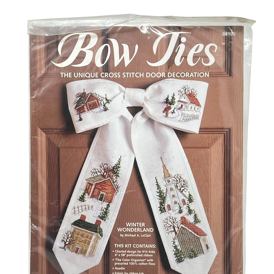 Cross Stitch "BOW TIES" Door Decoration Kit 11" x 17" Made in USA - Image 3 of 4