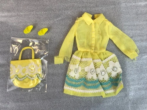 Vintage 1969 BARBIE SHIRT DRESSY #1486 Yellow Sheer Dress with Handbag and Shoes