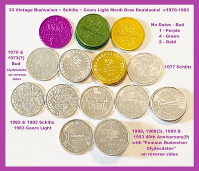 Vtg Mardi Gras BEER Doubloons Budweiser Clydesdales Schlitz Coors Light RARE Lot