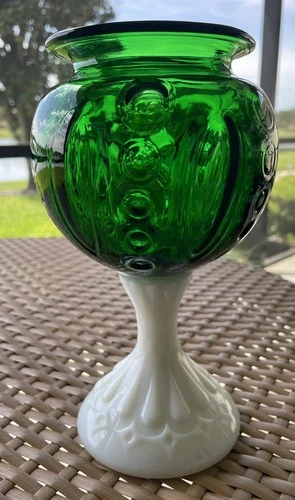 Rare Fenton Emerald Green Dot and Miter Ivy Ball Vase. Perfect Condition.