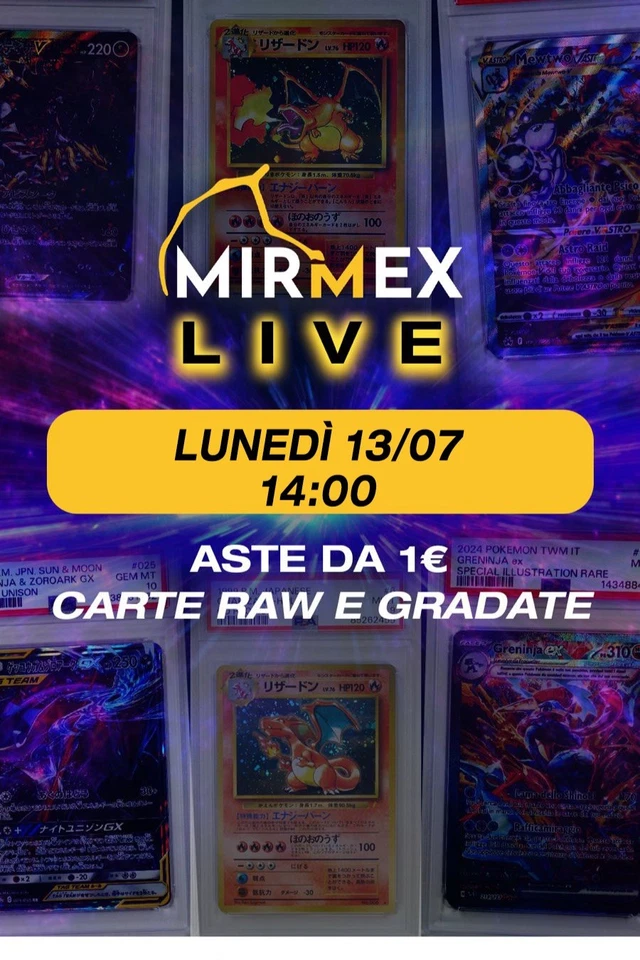 MIRMEX LIVE! Aste da 1€! Carte Raw e Gradate!