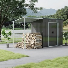 Metal Garden Shed W/ Extended Roof Open Sheds Awning Storage House Tool Sheds UK