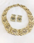 Vntg Costume Jewelry collar Necklace & Earrings 2 Tone Jaguar Leopard cougar