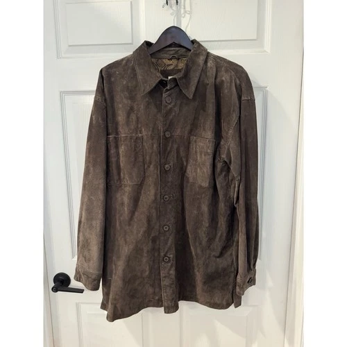 brown suede leather shirt jacket with lining By Solitude Mens Size 2XL Chocolate - product listing photo