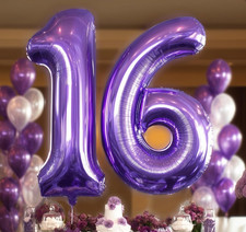 16th Birthday Anniversary 40" Purple Foil Mylar Balloon Large Number 16 or 61