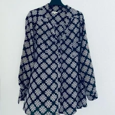 Pleione Boxy Long Sleeve Button Down Shirt in Brown and Black Size 3X