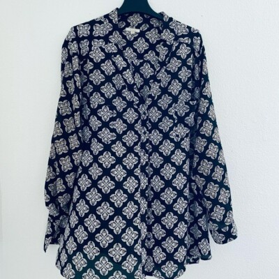 Pleione Boxy Long Sleeve Button Down Shirt in Brown and Black Size 3X