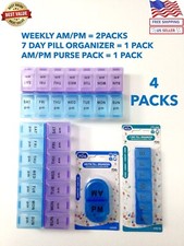 4 PACK DEAL OF AM/PM WEEKLY PILL ORGANIZER WITH 7 DAY  AM/PM TRAVEL PACKS