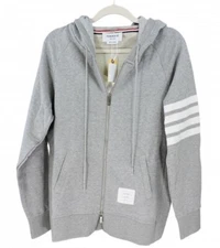 NWT Thom Browne Gray Classic Loopback 4-Bar Zip Hoodie Size 3 (Medium-Large)