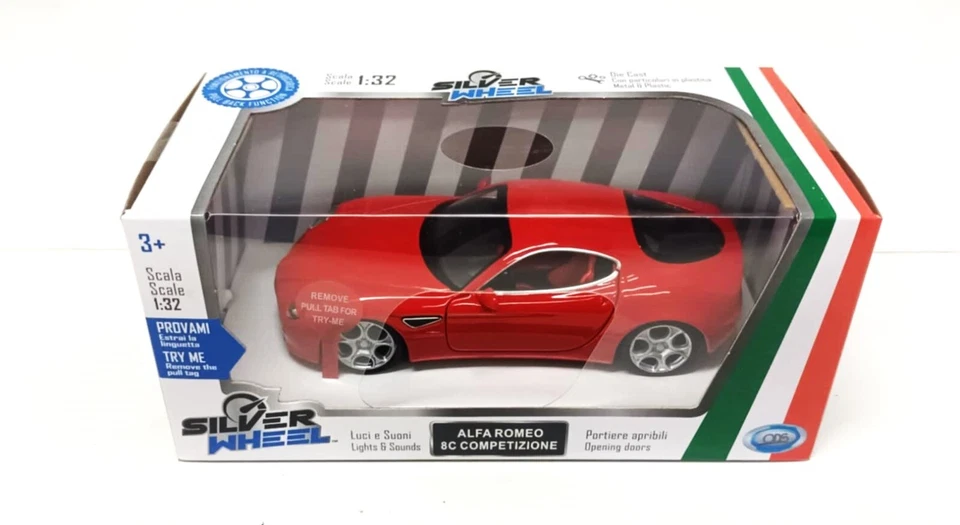 Alfa Romeo 8C Competizione Luci Suoni Rosso Red Silver Wheel 1:32 Nuovo 1/32 - Immagine 4 di 4