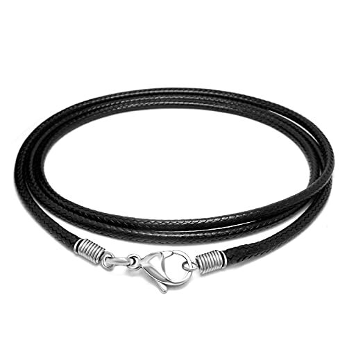 AONER - Lot 100 Collier Corde De Cire Noire 44.5+4.5cm Avec Fermoir Homard - Idéal Bricolage Bijoux & Bracelets
