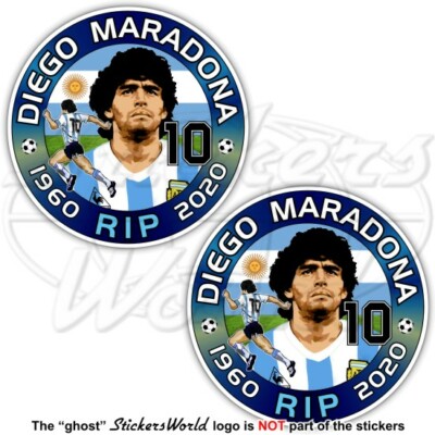 DIEGO MARADONA RIP 75mm Vinyl Stickers Decals x2 Aufkleber Adesivo Autocollant 