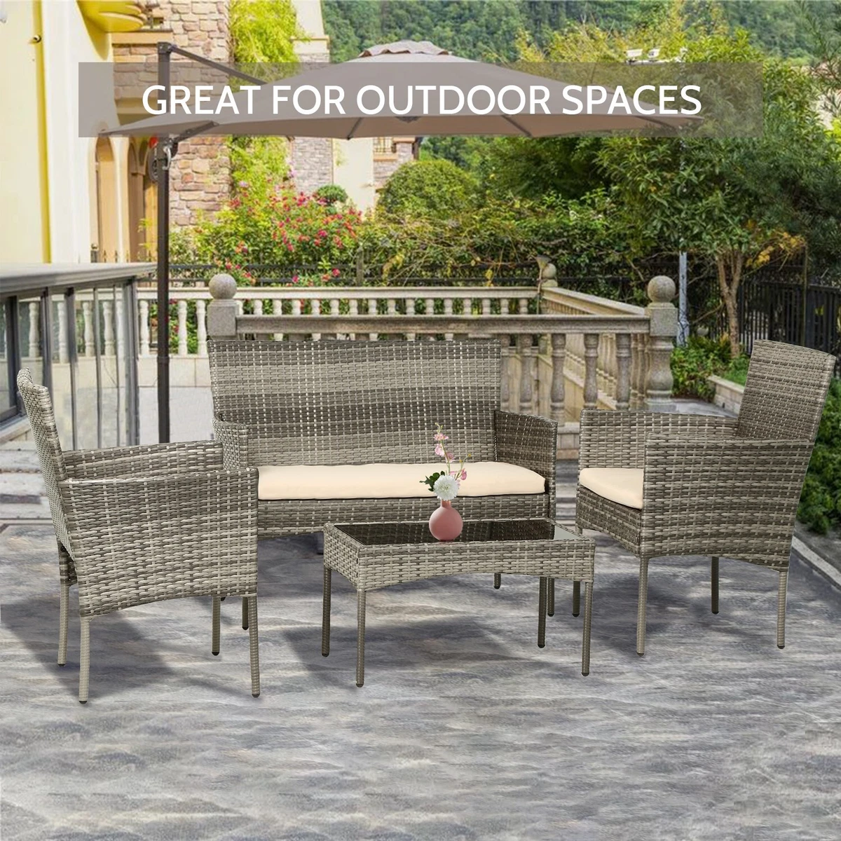 Patio Conversation Set 4 Pieces Patio Furniture Set Wicker with