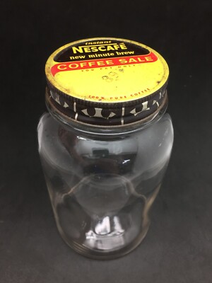 Instant Nescafe Jar Vintage Coffee Quart Metal Screw Lid New Minute Brew 6 3/4''
