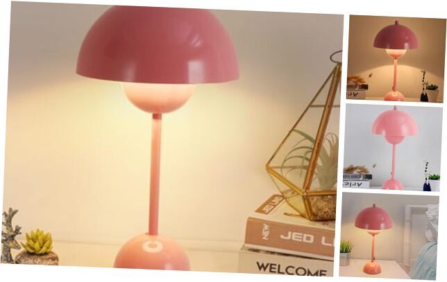 Modern Small Table Lamp for Bedroom, Cute Dome Shade Reflecting Light Pink
