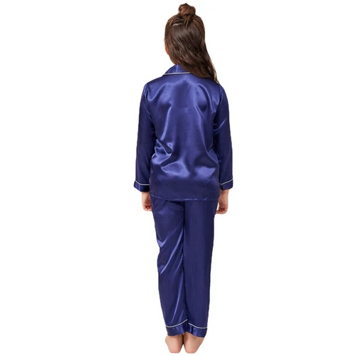 New Kids Boys Girls Silk Pajamas Long Sleeve Satin PJs Sets Nightwear Sleepwear - Picture 59 of 83