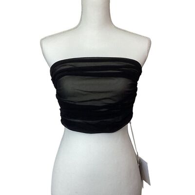 RUI Size L NWT ONYX Tube Top Beaded Pearl Cut Out Strapless Black Cream Stretchy