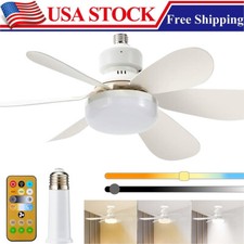 Socket Ceiling Fan with Light E27 Base Screw in Ceiling Fans Dimmable LED Light