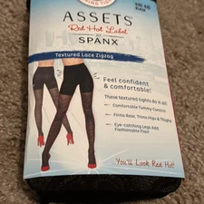 Assets Red Hot Label By Spanx Women's XL Zig Zag Pattern Shaping Tights Black
