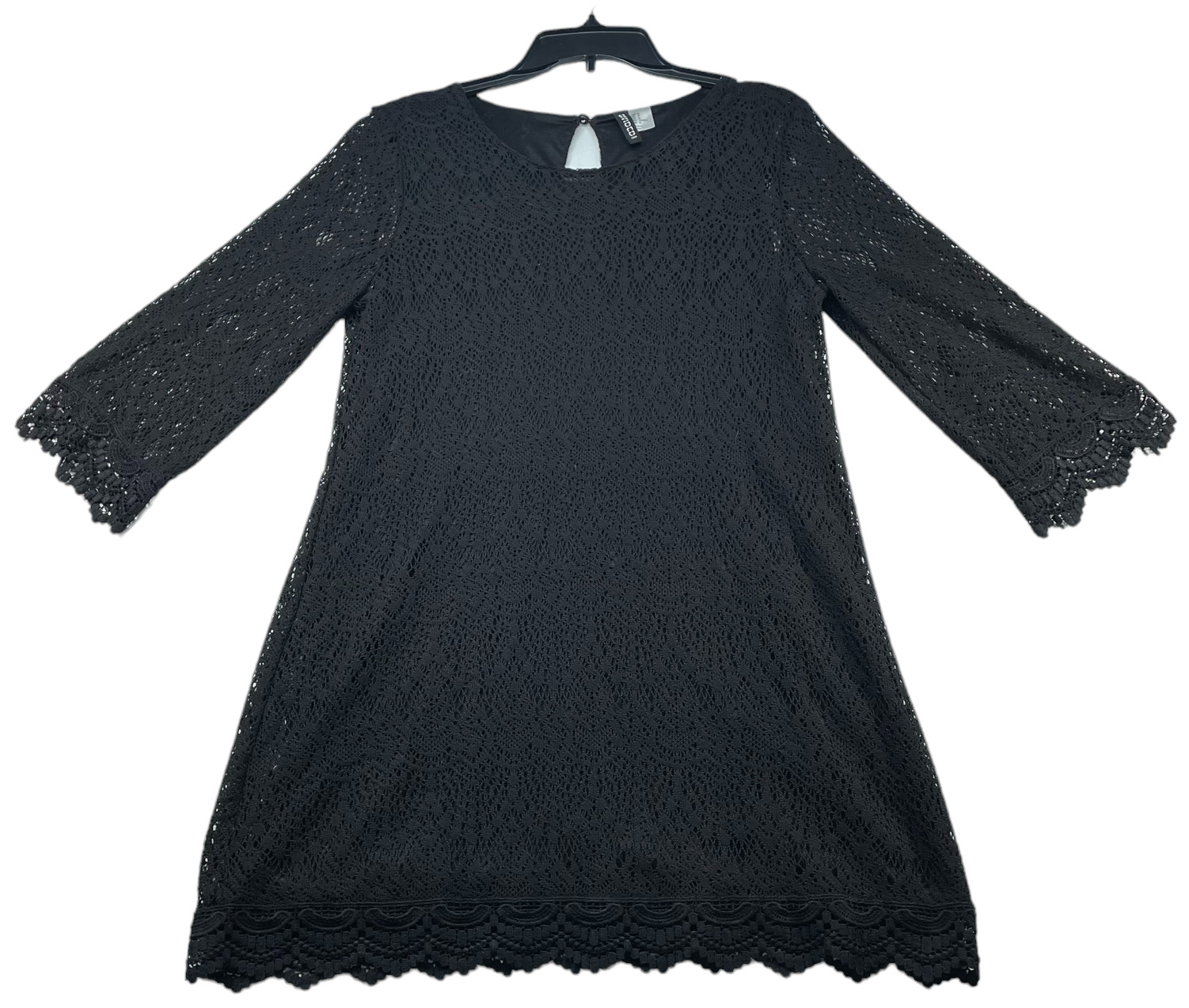 H and M Dress Womens size Medium Black Crochet Stretch Lined 3/4 Sleeve