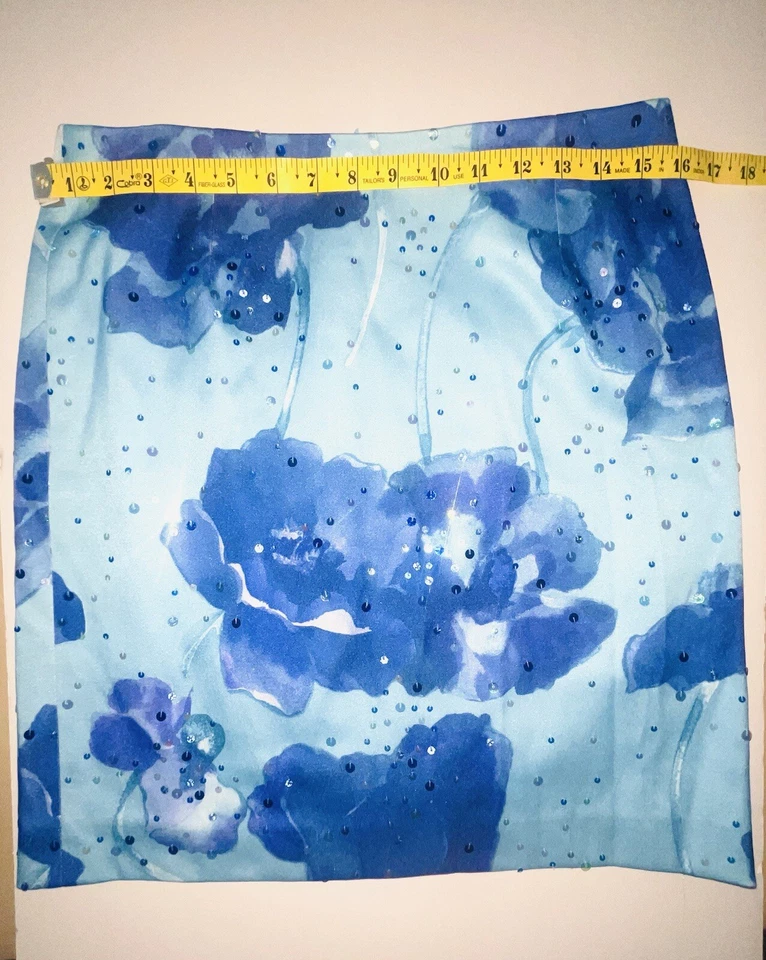 David Meister Women’s Teal Blue Floral Sequin Lined Dress Skirt SZ 8 EUC - Image 2 of 4