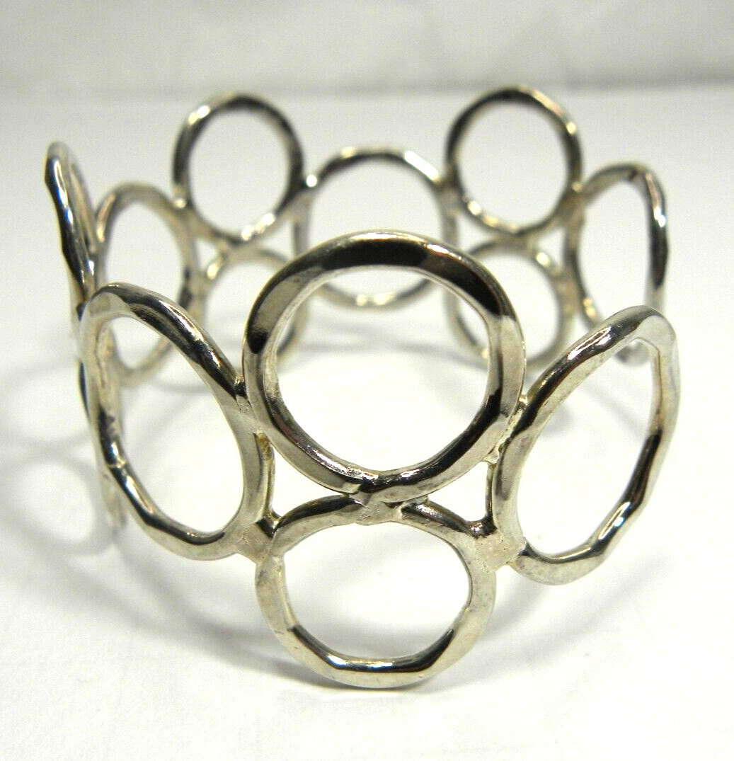 Silver Plated Adjustable Cuff Bracelet Circle Geo… - image 3