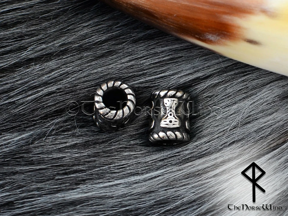 Wikinger Bartperle Mjolnir Haarperle Bartring Thor Hammer Mittelalter Edelstahl - Bild 3 von 4