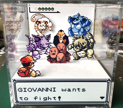 Gameboy Pokemon Yellow 3D Cube Handmade Diorama Giovanni - Battle Scene - Fanart