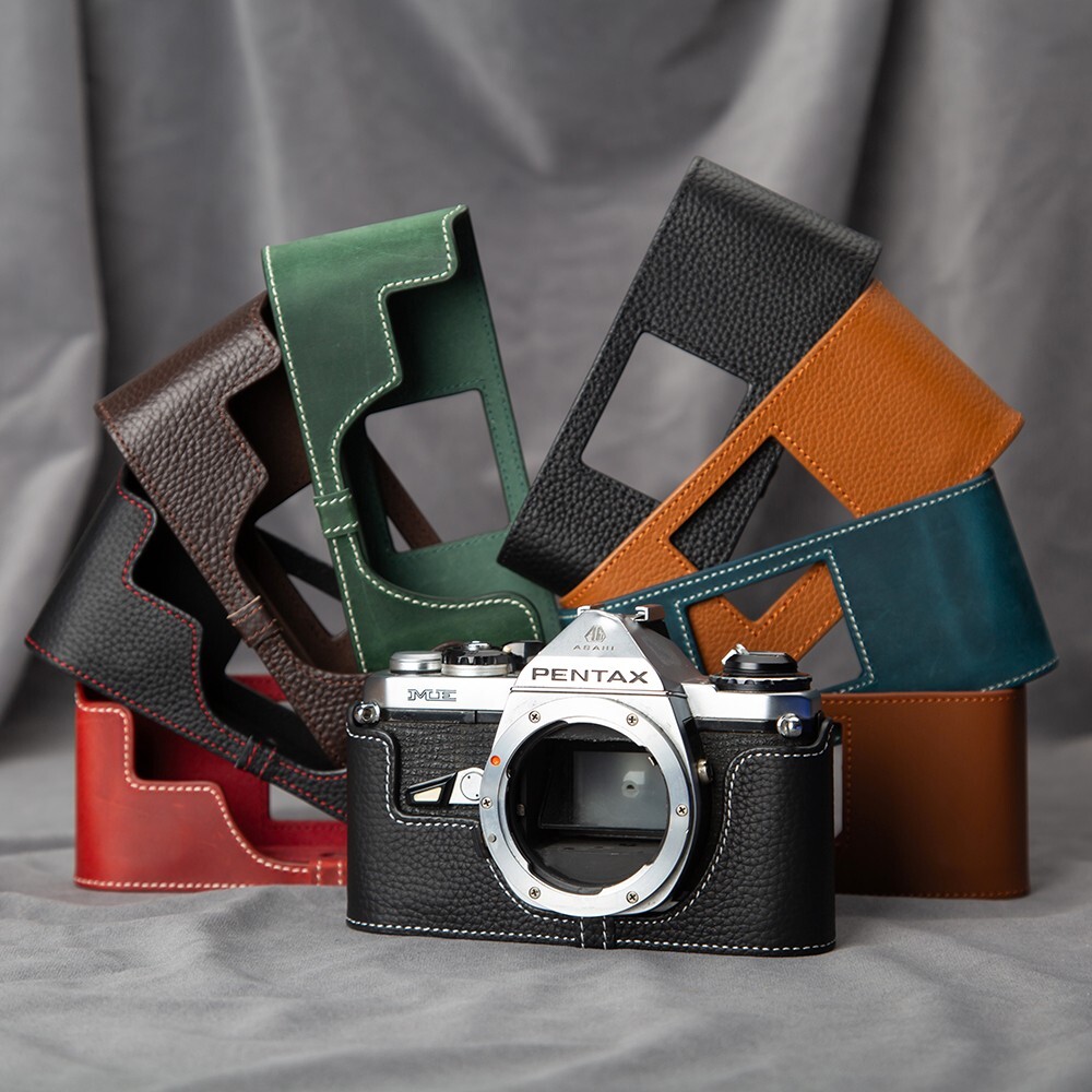 Funda para Pentax ME Hecha a Mano Cuero Genuino Real Media Cámara Estuche Bolsa Cubierta