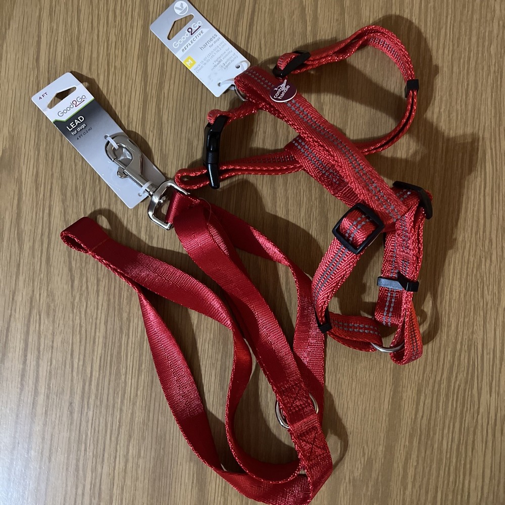 Dog Harness And 4 Ft Lead Red reflective Medium