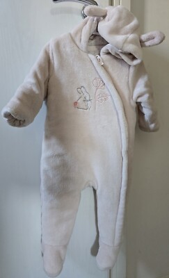 Mothercare Soft Fleece Baby Girl Pink Bunny Pramsuit 6-9MOS