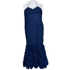 JS Collections Mermaid Gown Womens 10 Navy Blue Pleated Rosette Formal Dress