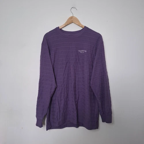 Pull col rond coton manches longues rayure corde violet SUPREME taille L
