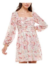 CRYSTAL DOLLS Womens Bodice Chiffon Lined Long Sleeve Short Fit + Flare Dress