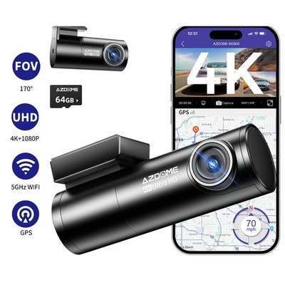 AZDOME 2CH 4K+1080P Dashcam Auto Kamera 5G WiFi GPS APP 24H Parkmodus 64GB Karte