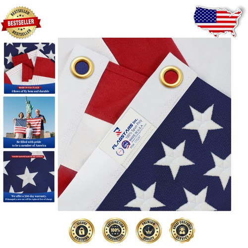 5x8 Foot American Flag Banner – Embroidered Stars & Sewn Stripes, Heavy Duty 420D Polyester, 3 Brass Grommets