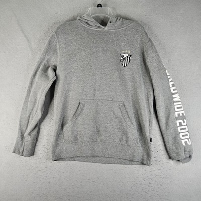 HUF Hoodie Mens Medium Gray Pullover Fleece Sweatshirt Worldwide 2002 Graphic