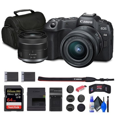 Canon EOS R8 Camera with RF 24-50mm Lens + 64GB Card + Charger + Battery + More
