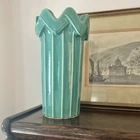 Vintage McCoy Pottery Turquoise Teal Fluted Vase Zigzag Rim 12" McCoy USA