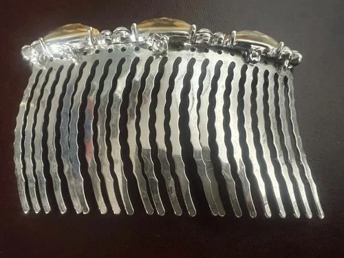 🔴 Fermaglio PETTINESSA di metallo argentato  decori pietre originale ART DECO' - Immagine 2 di 4