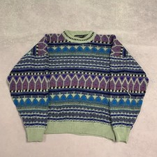 Vintage Knitted Jumper Abstract Patterned Grandad Knit Sweater, 100 Acrylic